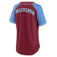 Women's Fanatics Burgundy Philadelphia Phillies Bunt Raglan V-Neck T-Shirt