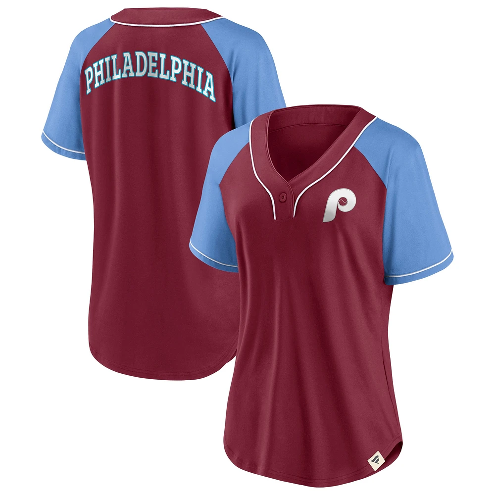 Women's Fanatics Burgundy Philadelphia Phillies Bunt Raglan V-Neck T-Shirt