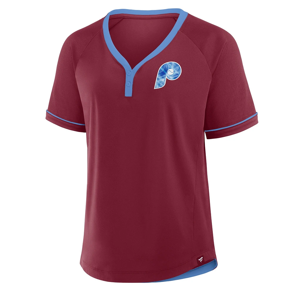 Women's Fanatics  Burgundy Philadelphia Phillies Cooperstown Collection League Diva V-Neck T-Shirt