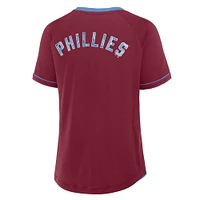 Women's Fanatics  Burgundy Philadelphia Phillies Cooperstown Collection League Diva V-Neck T-Shirt