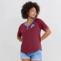 Women's Fanatics  Burgundy Philadelphia Phillies Cooperstown Collection League Diva V-Neck T-Shirt