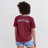 Women's Fanatics  Burgundy Philadelphia Phillies Cooperstown Collection League Diva V-Neck T-Shirt