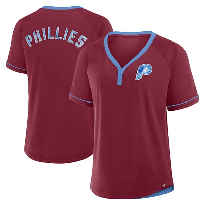 Women's Fanatics  Burgundy Philadelphia Phillies Cooperstown Collection League Diva V-Neck T-Shirt