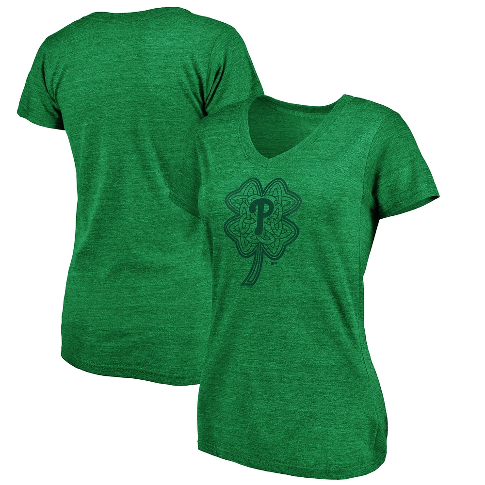 Women's Fanatics Kelly Green Philadelphia Phillies St. Patrick's Day Paddy's Pride Tri-Blend V-Neck T-Shirt