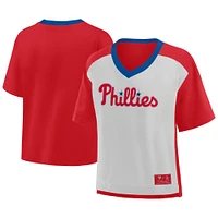 Women's Fanatics Red/Graphite Philadelphia Phillies Oversized Race To Win V-Neck T-Shirt