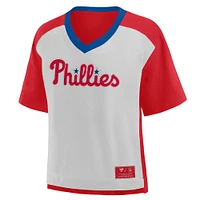 Women's Fanatics Red/Graphite Philadelphia Phillies Oversized Race To Win V-Neck T-Shirt