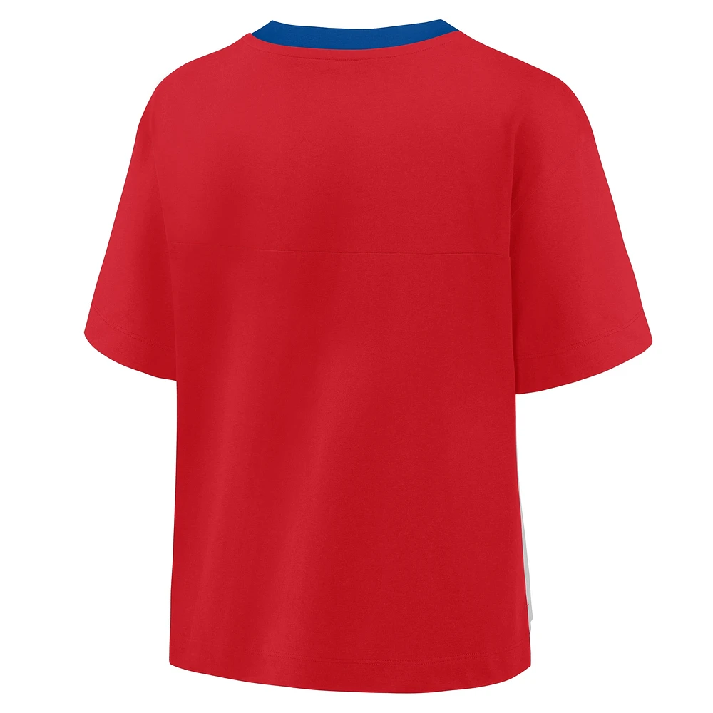 Women's Fanatics Red/Graphite Philadelphia Phillies Oversized Race To Win V-Neck T-Shirt