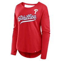 T-shirt à manches longues et col bateau Core Philadelphia Phillies pour femme Fanatics Red