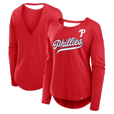 T-shirt à manches longues et col bateau Core Philadelphia Phillies pour femme Fanatics Red