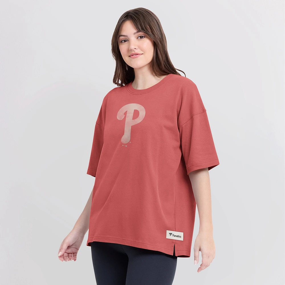 Women's Fanatics Red Philadelphia Phillies Oversized Elements Raw Edge Future Ground T-Shirt