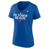 T-shirt à col en V pour femmes Fanatics Royal Philadelphia Phillies 2024 MLB Postseason Locker Room