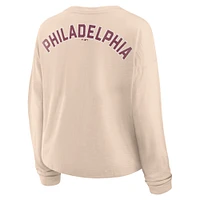 Women's Fanatics Tan Philadelphia Phillies Oversized Stadium Slub Long Sleeve Henley T-Shirt