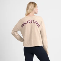 Women's Fanatics Tan Philadelphia Phillies Oversized Stadium Slub Long Sleeve Henley T-Shirt