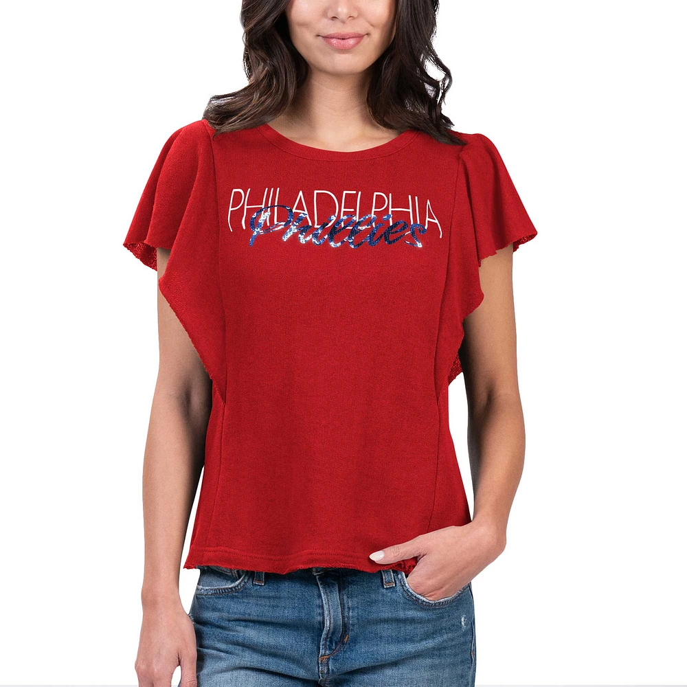 T-shirt rouge G-III 4Her par Carl Banks pour femmes des Phillies de Philadelphie Crowd Wave