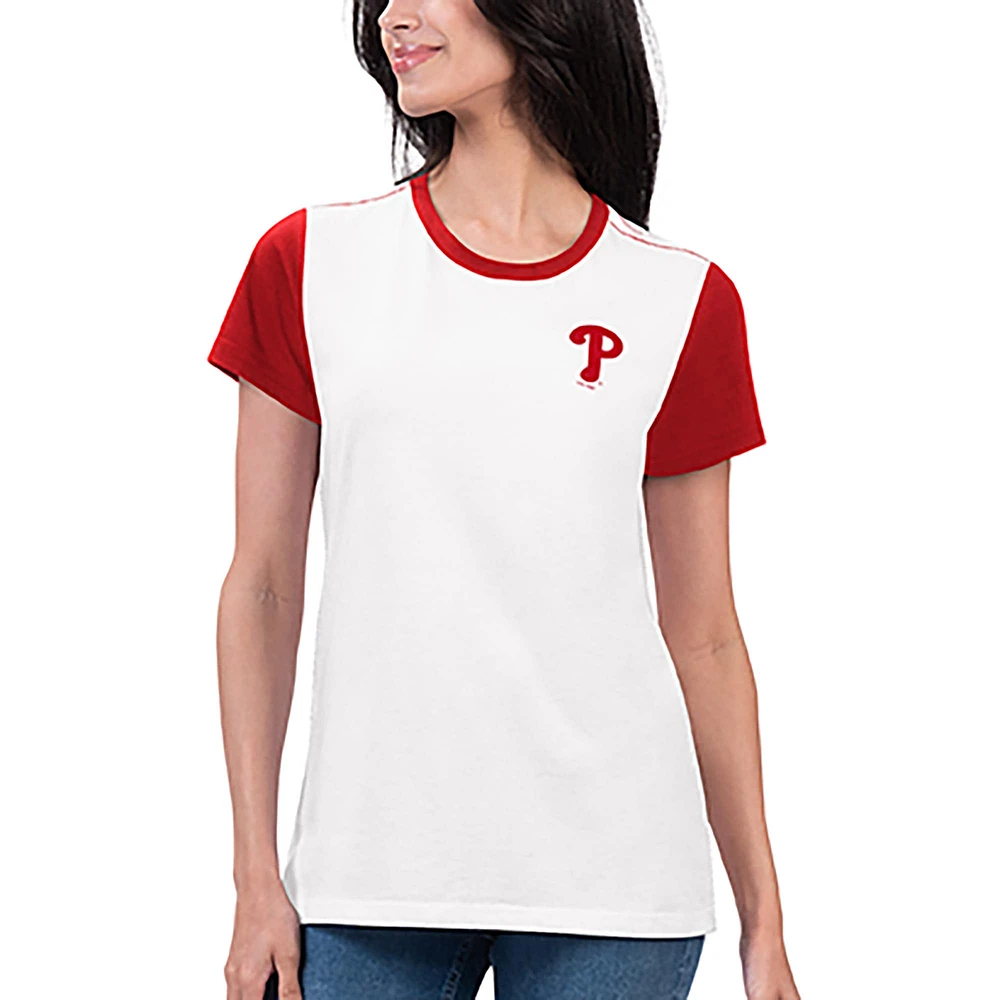 Women's G-III 4Her by Carl Banks White Philadelphia Phillies Illustration Ringer T-Shirt