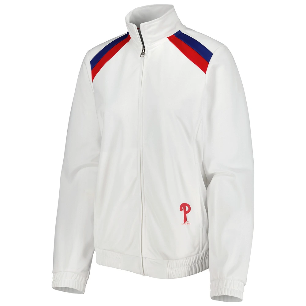 Veste de survêtement à glissière pleine longueur pour femme G-III 4Her by Carl Banks, blanc, drapeau rouge des Phillies Philadelphie