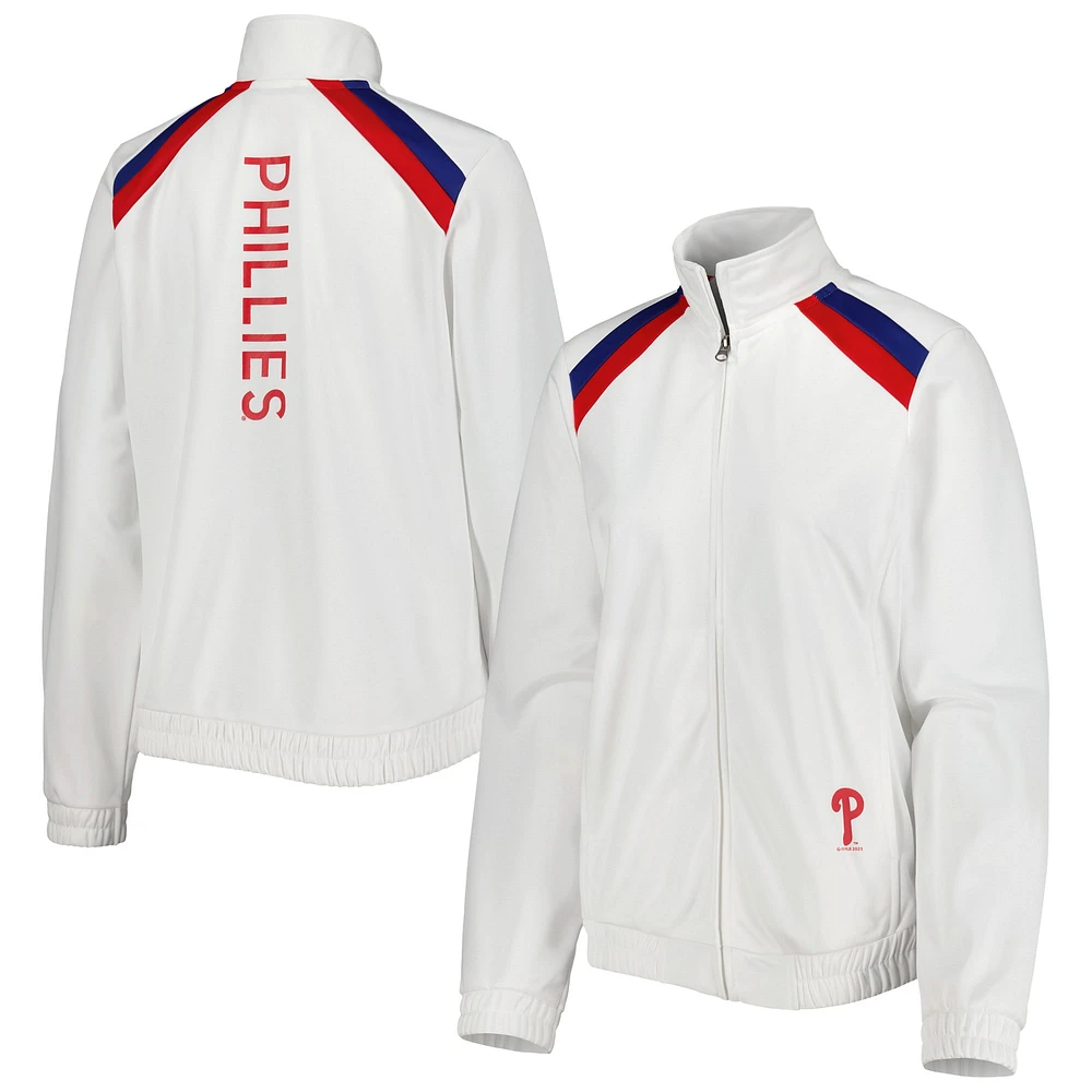 Veste de survêtement à glissière pleine longueur pour femme G-III 4Her by Carl Banks, blanc, drapeau rouge des Phillies Philadelphie