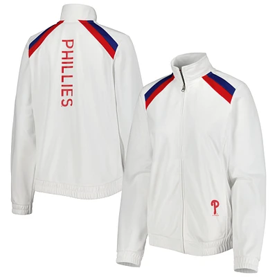 Veste de survêtement à glissière pleine longueur pour femme G-III 4Her by Carl Banks, blanc, drapeau rouge des Phillies Philadelphie