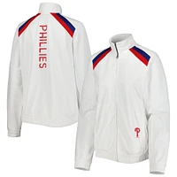 Veste de survêtement à glissière pleine longueur pour femme G-III 4Her by Carl Banks, blanc, drapeau rouge des Phillies Philadelphie