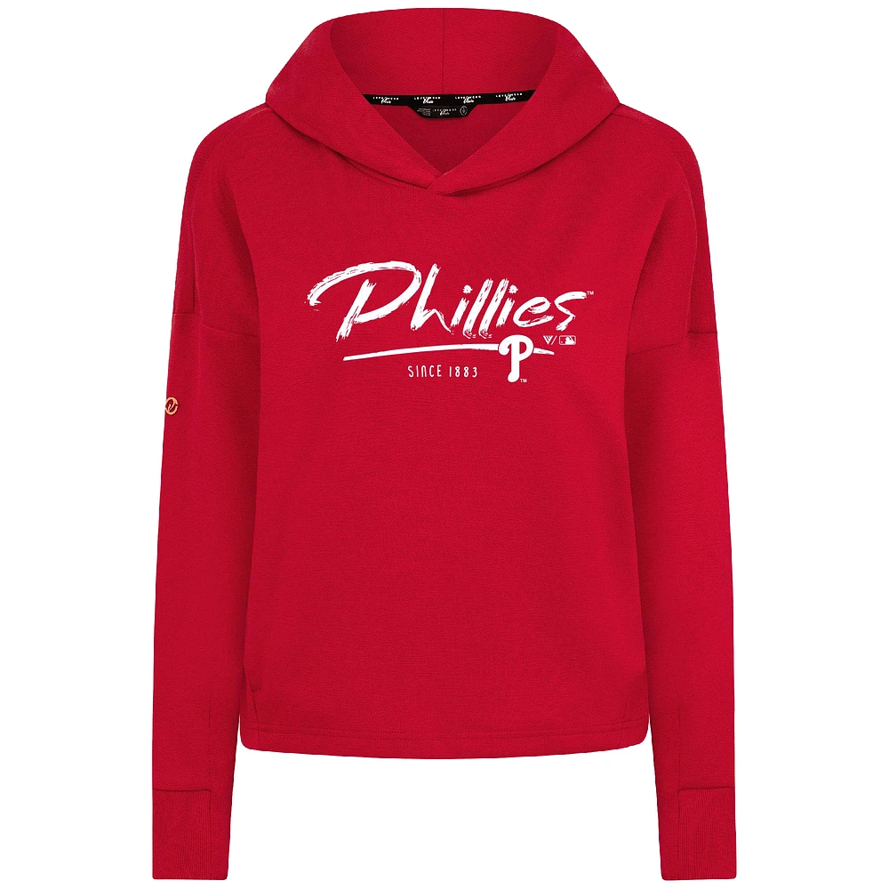 Women's Levelwear Red Philadelphia Phillies Accolade Sweet Express Cropped Tri-Blend Pullover Hoodie