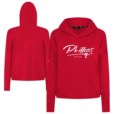 Women's Levelwear Red Philadelphia Phillies Accolade Sweet Express Cropped Tri-Blend Pullover Hoodie