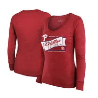 Women's Philadelphia Phillies Majestic Threads Red 2022 World Series Modest  V-Neck T-Shirt