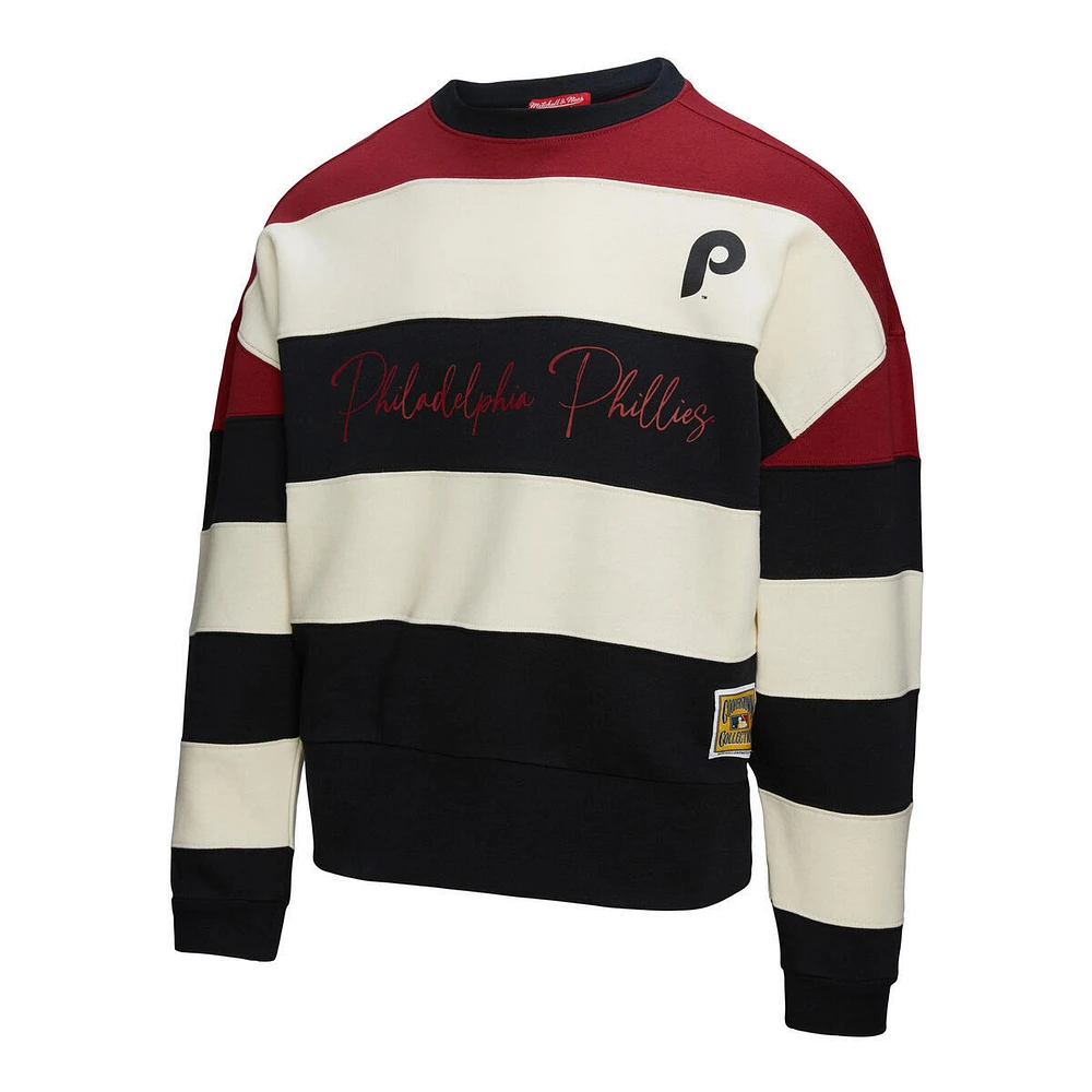 Women's Mitchell & Ness  Burgundy/Black Philadelphia Phillies Cooperstown Collection Blocked Fleece Pullover Sweatshirt