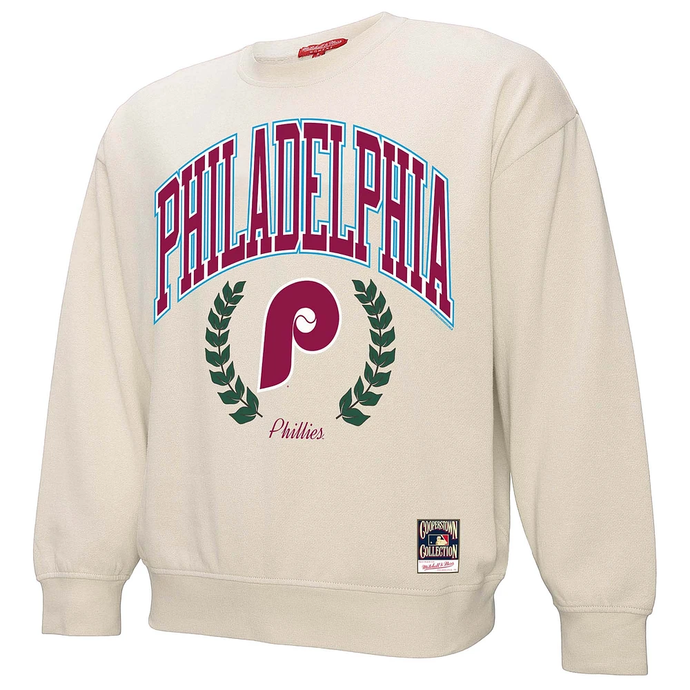 Women's Mitchell & Ness Cream Philadelphia Phillies Cooperstown Collection Laurel Pullover Sweatshirt