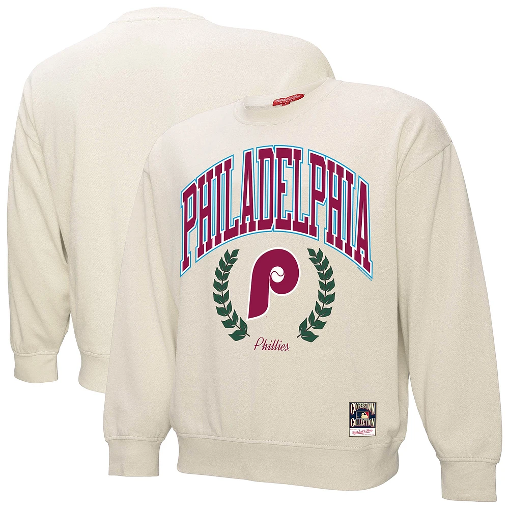 Women's Mitchell & Ness Cream Philadelphia Phillies Cooperstown Collection Laurel Pullover Sweatshirt