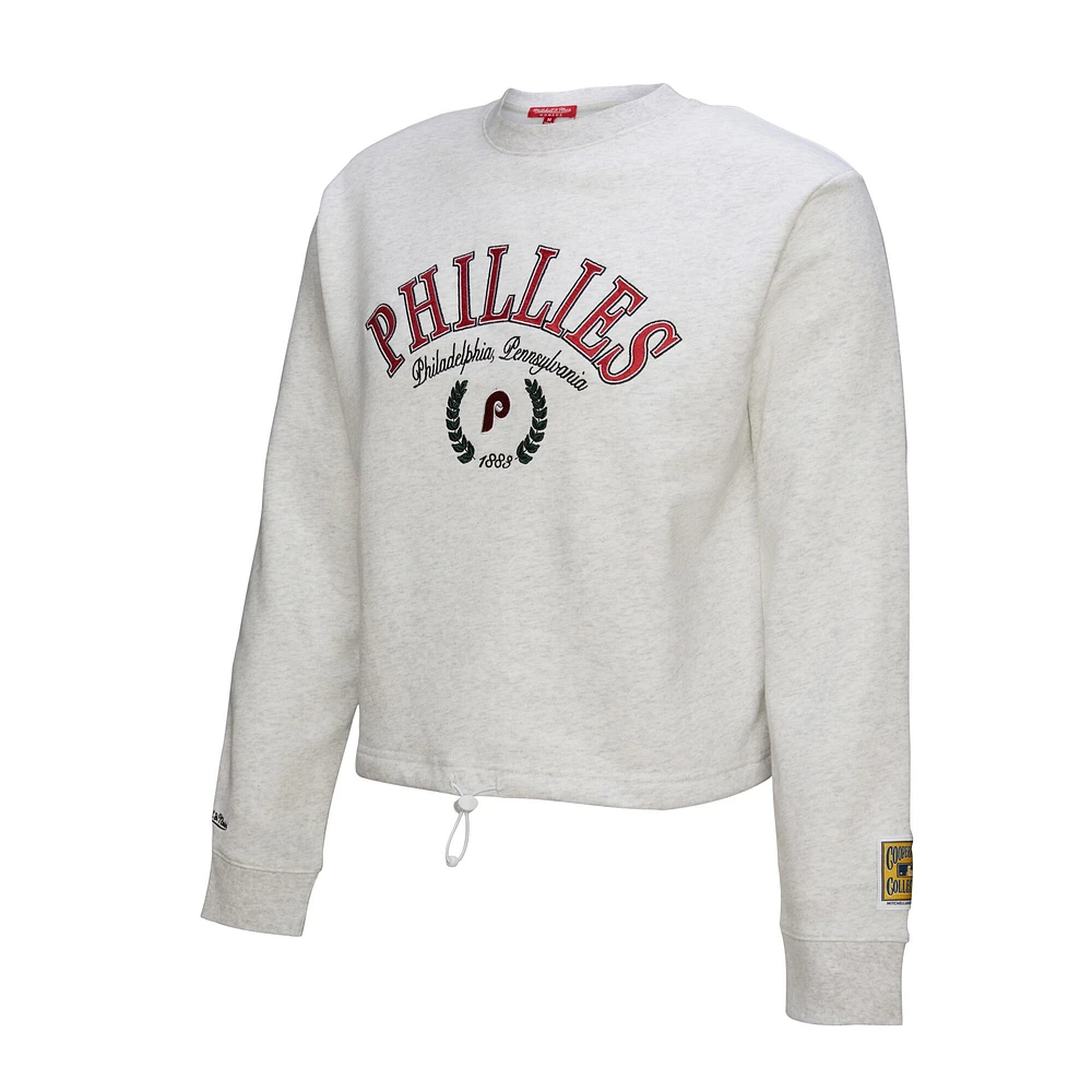 Sweat-shirt court à capuche Mitchell & Ness gris chiné pour femme, motif Philadelphia Phillies