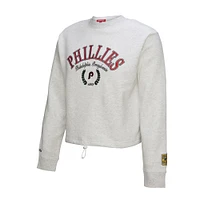 Sweat-shirt court à capuche Mitchell & Ness gris chiné pour femme, motif Philadelphia Phillies