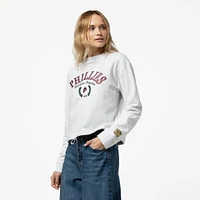 Sweat-shirt court à capuche Mitchell & Ness gris chiné pour femme, motif Philadelphia Phillies