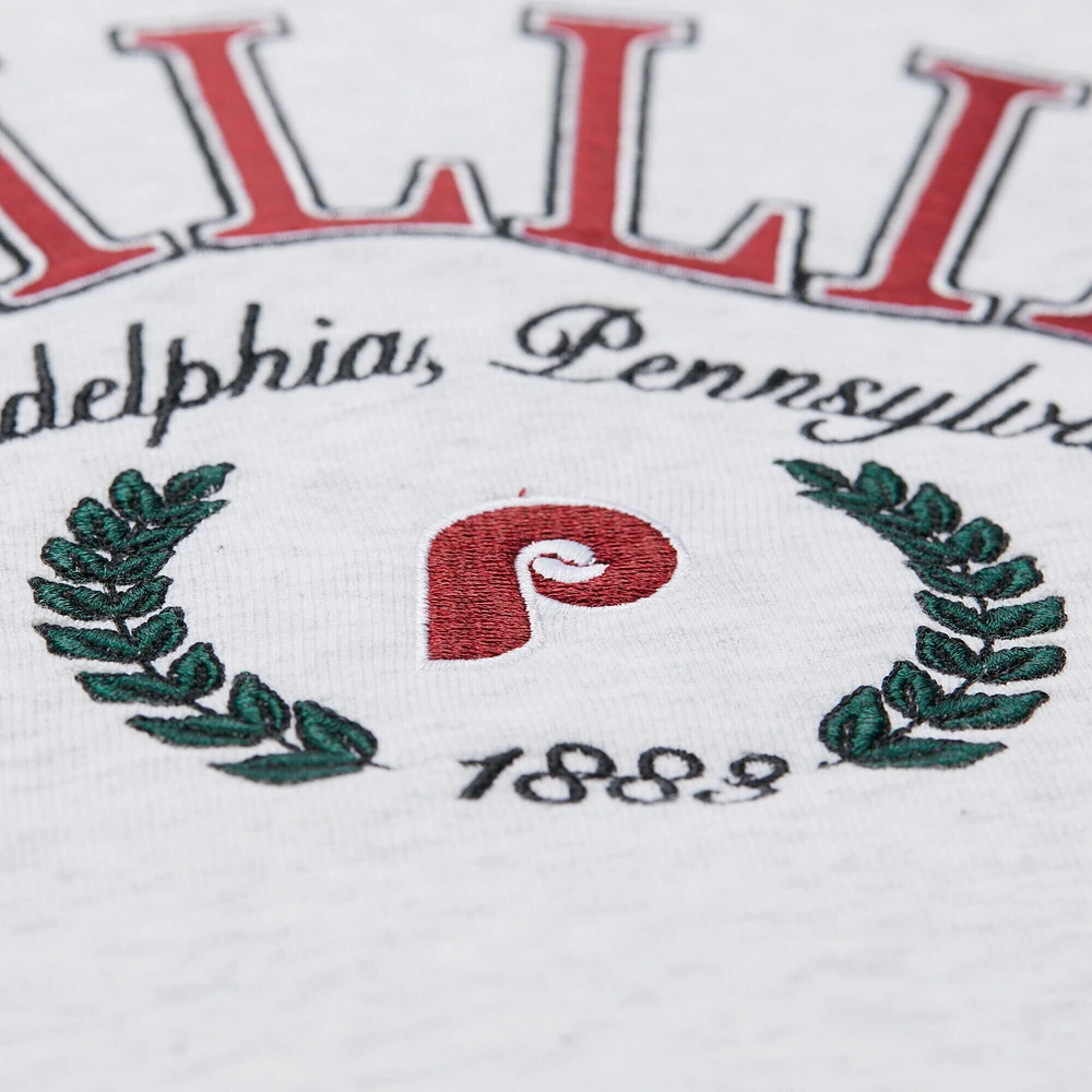 Sweat-shirt court à capuche Mitchell & Ness gris chiné pour femme, motif Philadelphia Phillies
