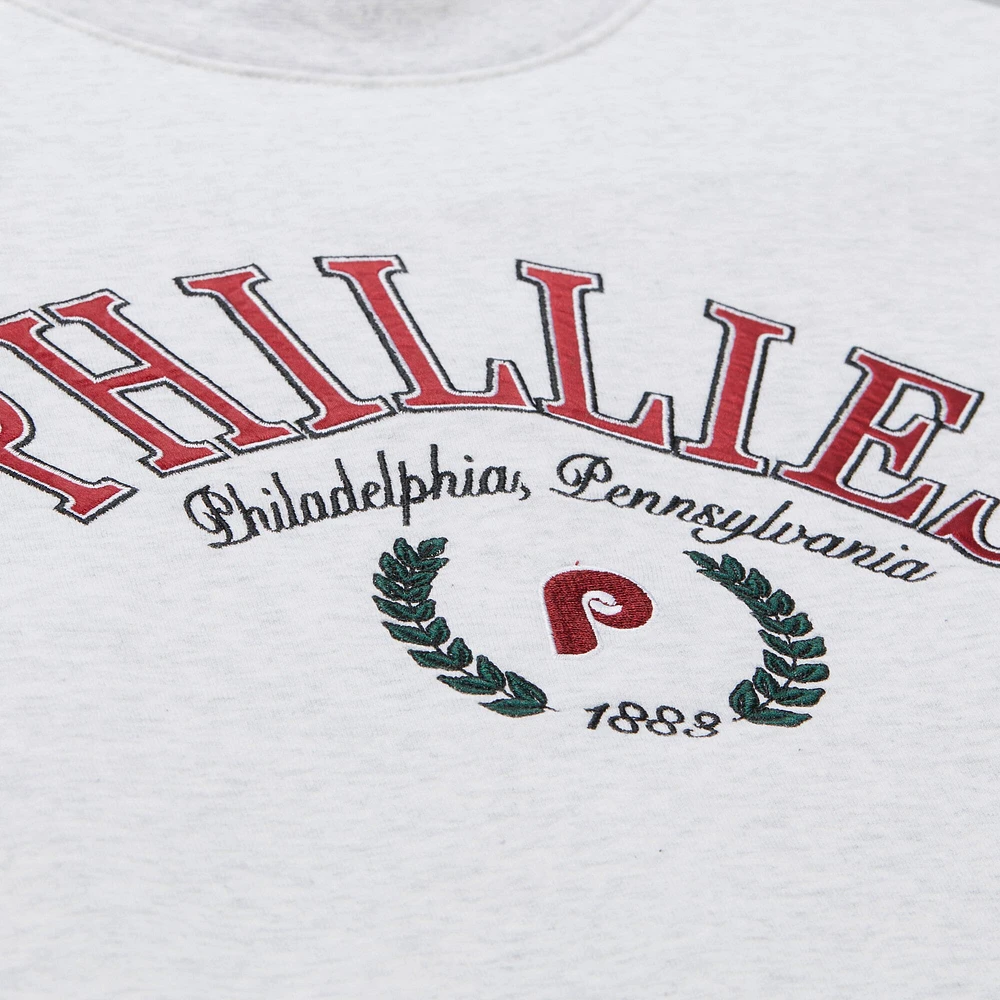 Sweat-shirt court à capuche Mitchell & Ness gris chiné pour femme, motif Philadelphia Phillies