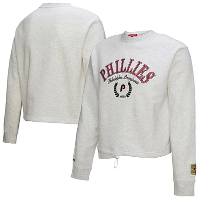 Sweat-shirt court à capuche Mitchell & Ness gris chiné pour femme, motif Philadelphia Phillies