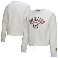 Sweat-shirt court à capuche Mitchell & Ness gris chiné pour femme, motif Philadelphia Phillies