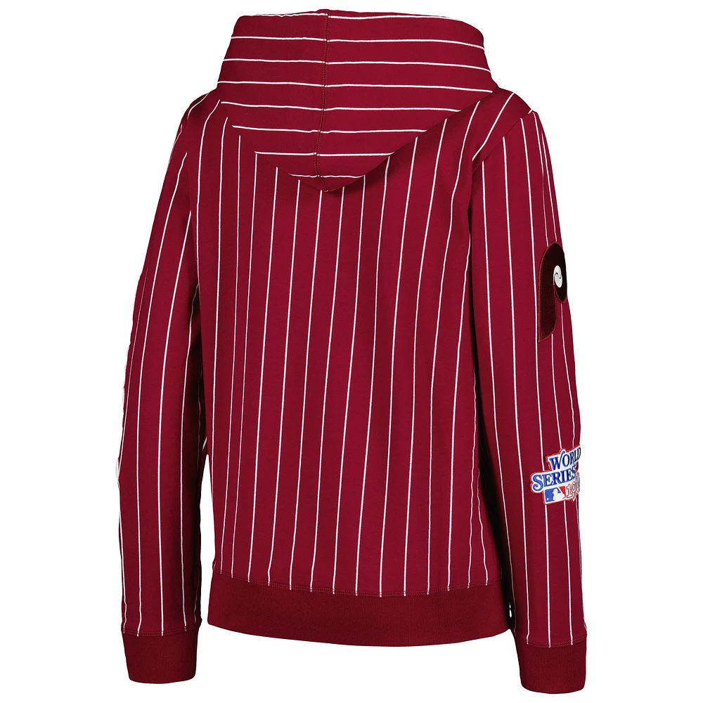 Veste à fermeture éclair intégrale tri-mélange fines rayures New Era pour femmes des Phillies de Philadelphie Cooperstown Collection bordeaux