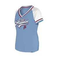Women's New Era Light Blue Philadelphia Phillies Gameday Raglan V-Neck T-Shirt