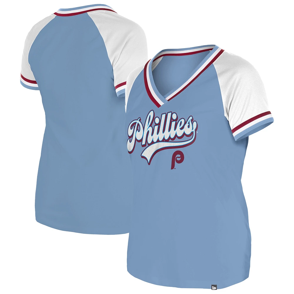 Women's New Era Light Blue Philadelphia Phillies Gameday Raglan V-Neck T-Shirt