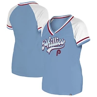 Women's New Era Light Blue Philadelphia Phillies Gameday Raglan V-Neck T-Shirt