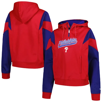 Sweat à capuche quart de zip en polaire color block des Phillies Philadelphie New Era rouge pour femme