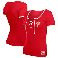 Women's New Era Red Philadelphia Phillies Throwback Lace Up T-Shirt