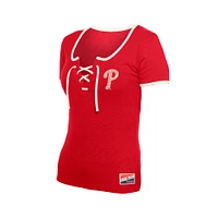 Women's New Era Red Philadelphia Phillies Throwback Lace Up T-Shirt