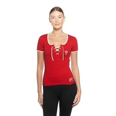 Women's New Era Red Philadelphia Phillies Throwback Lace Up T-Shirt
