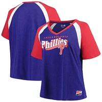 T-shirt raglan à col en V grande taille New Era Royal Philadelphia Phillies pour femme