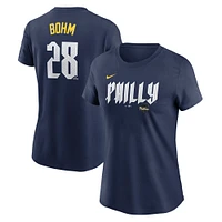 T-shirt Nike Alec Bohm bleu marine pour femme, City Connect Fuse, avec nom et numéro des Philadelphia Phillies