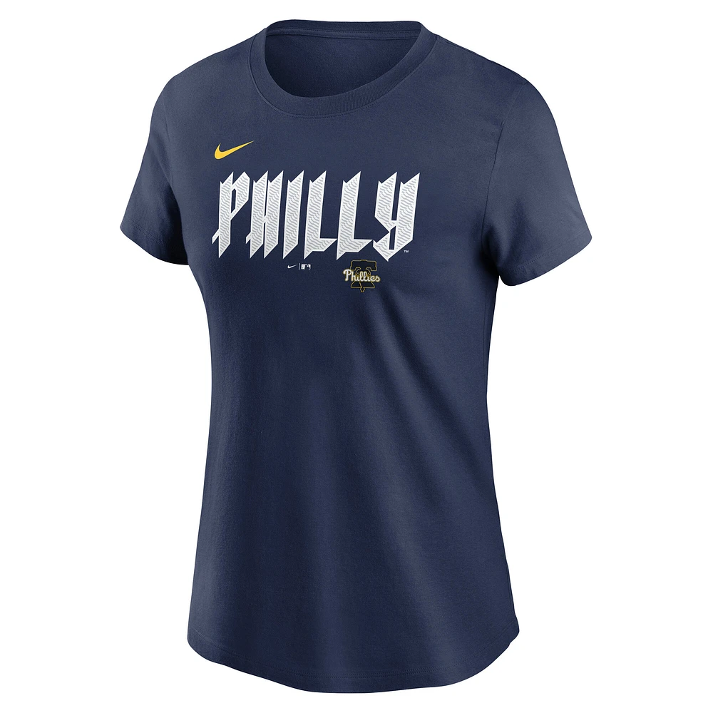 T-shirt Nike Alec Bohm bleu marine pour femme, City Connect Fuse, avec nom et numéro des Philadelphia Phillies