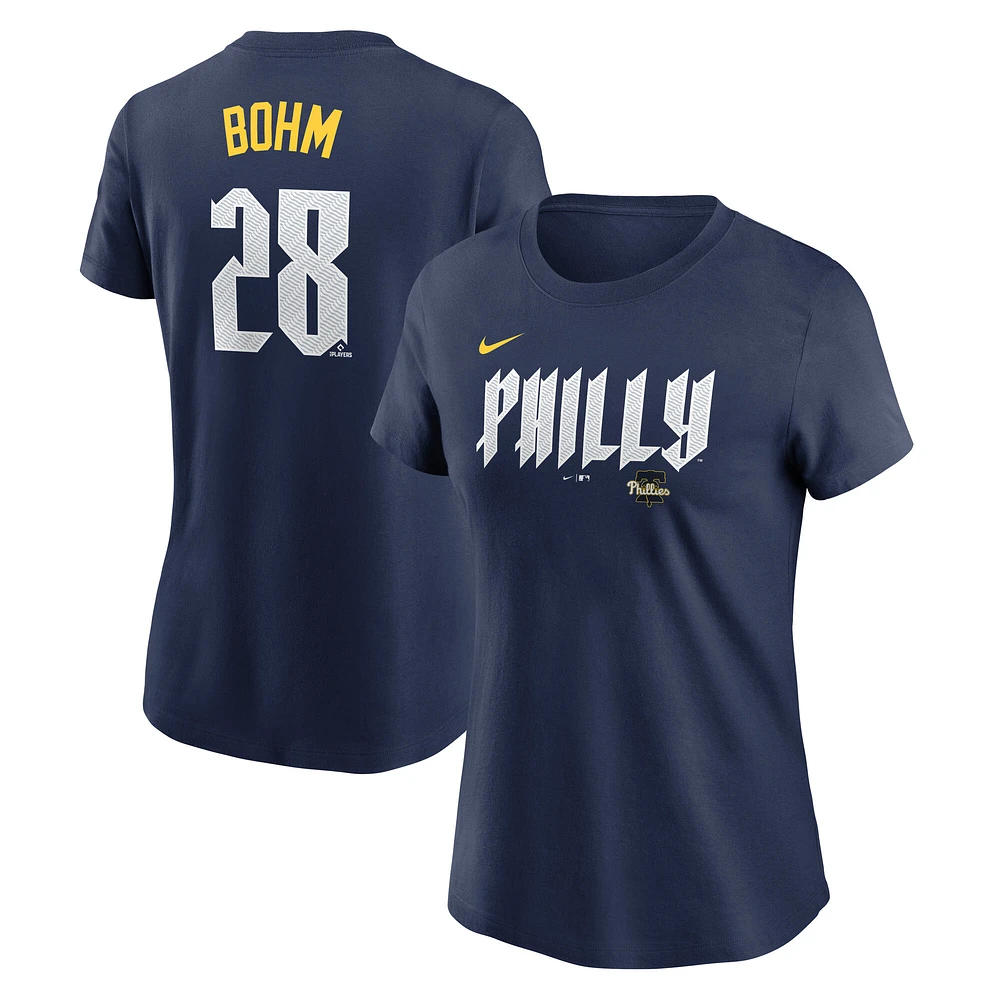 T-shirt Nike Alec Bohm bleu marine pour femme, City Connect Fuse, avec nom et numéro des Philadelphia Phillies