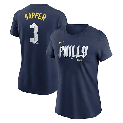 Women's Nike Bryce Harper Navy Philadelphia Phillies 2024 City Connect Fuse Player Name & Number T-Shirt