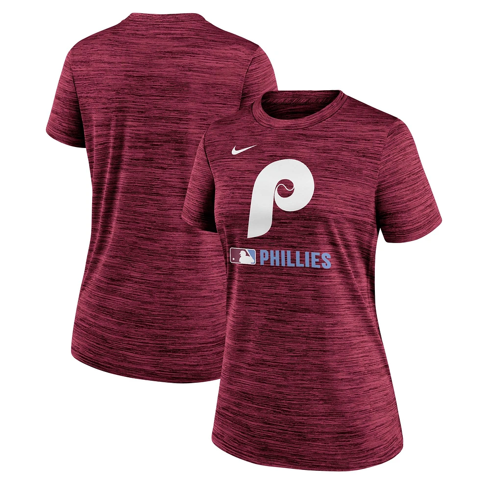 T-shirt Nike Bordeaux pour femme avec logo alternatif des Philadelphia Phillies Authentic Collection Velocity Performance